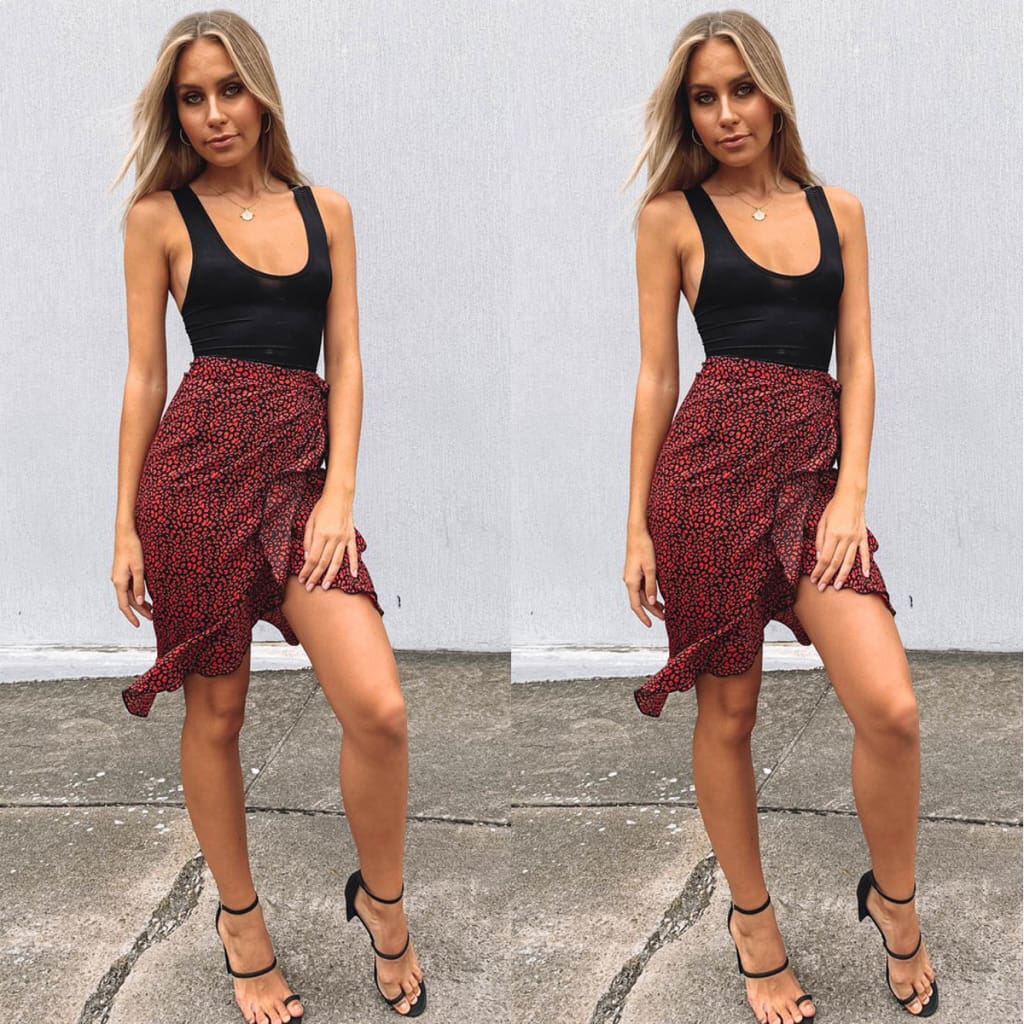 Fashion Summer Women Leopard Print Wrap Skirt Ladies Casual Bandage Midi Skirt Women Sexy Party Wear Beach Sundress