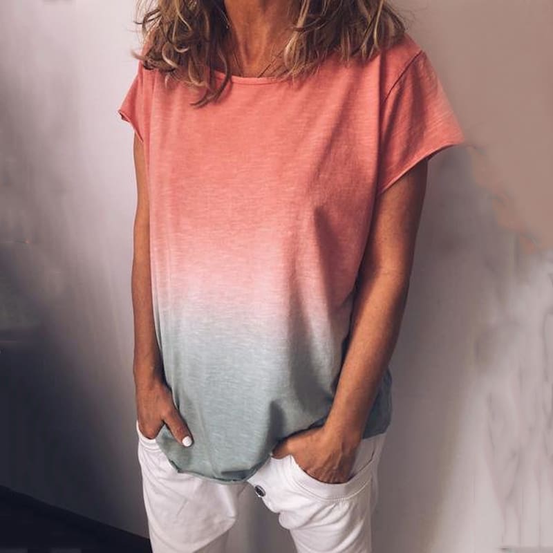 Women Casual Loose Tee Shirt Tops Fashion Rainbow Short Sleeve Summer Ladies T-Shirt Plus Size Gradient Tops