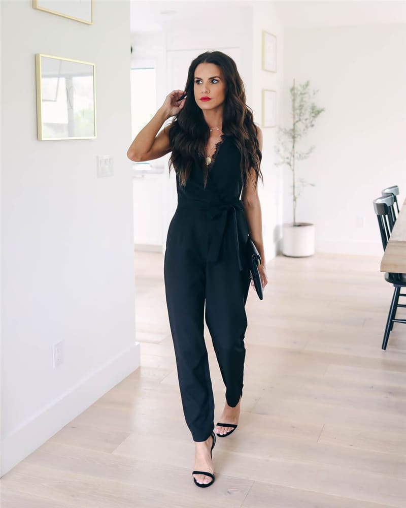 New Women Summer Lace V-Neck Sleeveless Jumpsuit Elegant OL Ladies Casual Rompers Party Playsuit Long Pant Trousers