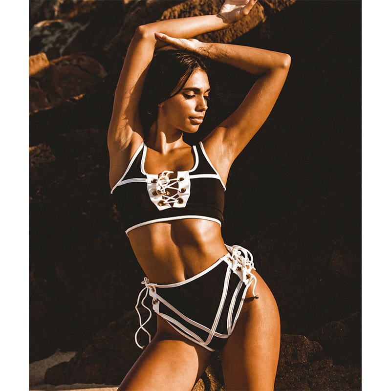 Two-Pieces Women Ladies Slim Swimming Costume Lace High Waist Summer Bandge Swimwear Sport Bikini Set Bathing Suit Bechwear