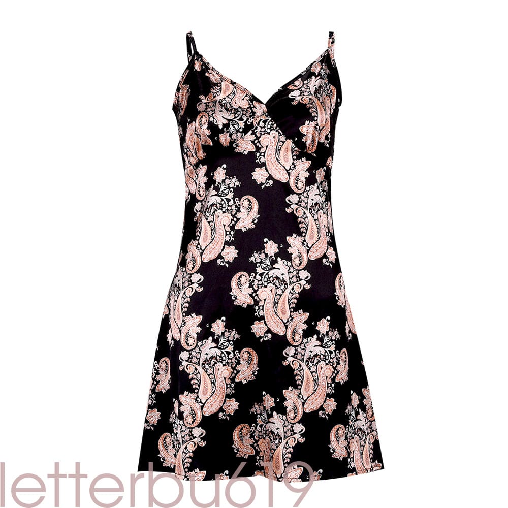 Fashion Sexy Women Boho Floral Imitation Silk Mini Slip Dress Party Casual Beach Dresses Summer Sundress