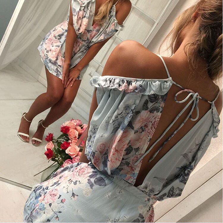 New Women Ladies Boho Floral Off Shoulder Clubwear Summer Playsuit Bodycon Backless Party Fashion Jumpsuit Romper Trousers