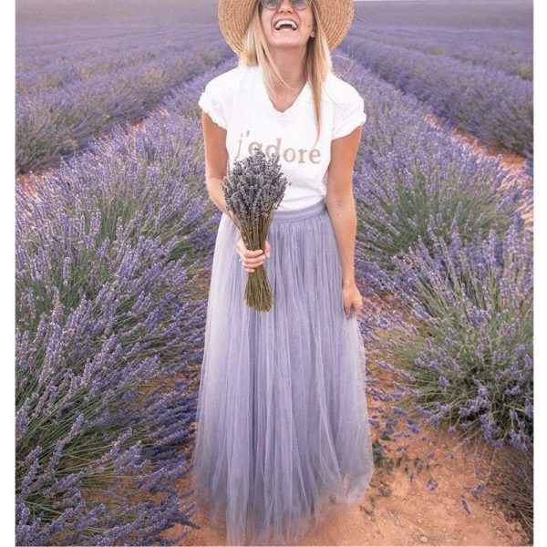 The Best Ladies Elegant Double Mesh Skirts Pleated Long Maxi Dress Skirt Women's Beach Beautiful Lace New Light Purple Wear Online - Hplify