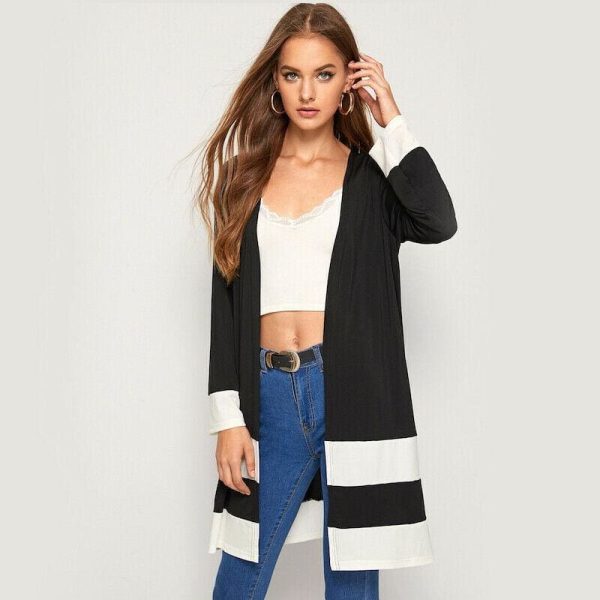 The Best Ladies Open Front Stitch Cardigan Jackets Long Sleeve Jersey Basic Coats Straight Outwear Clothes Online - Hplify