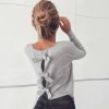 The Best Ladies Women Autumn Bowknot Hollow Long Sleeve Crew Neck Casual Cotton T Shirt Tops Holiday Outwear Streetwear Online - Source Silk