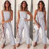 The Best Ladies Women Summer Striped Bodycon Jumpsuit Sleeveless Clubwear Wide Leg Backless Pant Summer Outfits V-neck Long Trousers Online - Source Silk