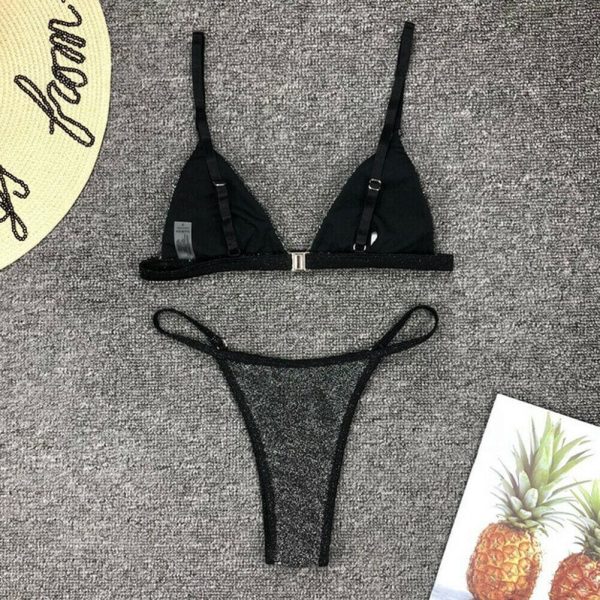 The Best Lady Triangle Swimwear Bathing Suit Padded Bra Glitter Bikini Set Swimsuit Women Bandage Push-up Beachwear Online - Hplify