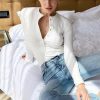The Best Long Sleeve Women Bodysuit Autumn Winter Kintted Rompers Jumpsuit Bodysuit Stretch Leotard Top Blouse Online - Hplify