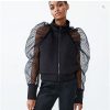 The Best New Autumn Women High Collar Coat Polka Dot Mesh Sheer Puff Sleeve Hoodie Sweatshirt Jacket Sexy Women Tops Online - Source Silk
