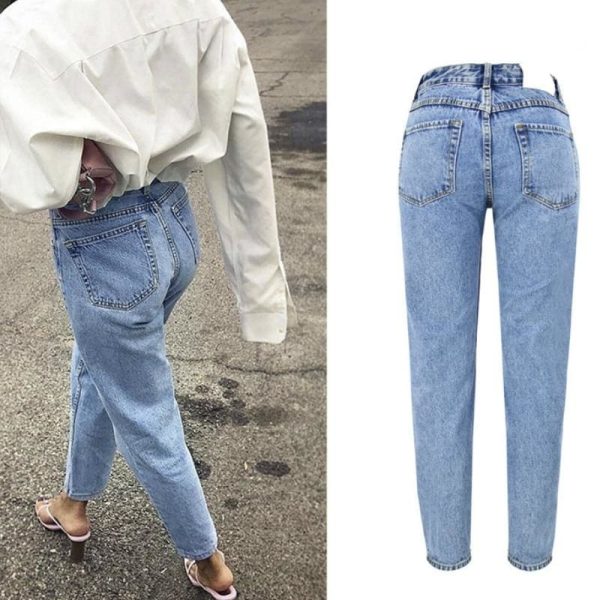 The Best New Fashion High Waist Boyfriend Jeans Women Casual Straight Jean Online - Hplify