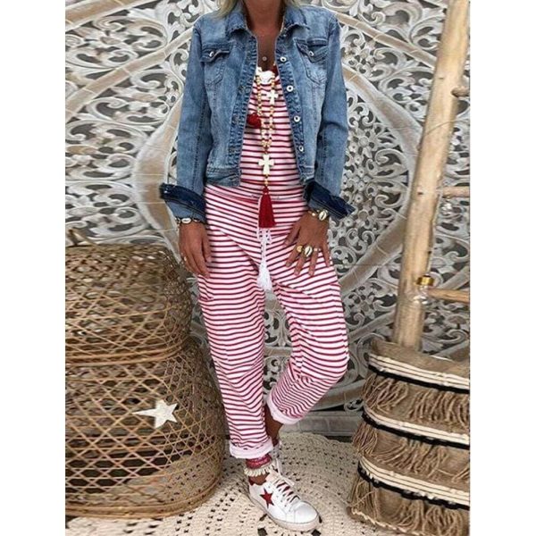 The Best New Fashion Romper Women Striped Sleeveless Loose Jumpsuit Dungarees Overall Casual Harem Loose Strap Pant Trousers Online - Source Silk