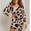 The Best New Fashion Women Autumn Elegant Leopard Bodycon Dress Long Sleeve V-neck Backless Casual Vintage Dress Online - Source Silk