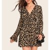 The Best New Fashion Women Long Sleeve Leopard Dress Elegant Loose Tunic Evening Party Dress Ladies Clothing Streetwear Online - Source Silk