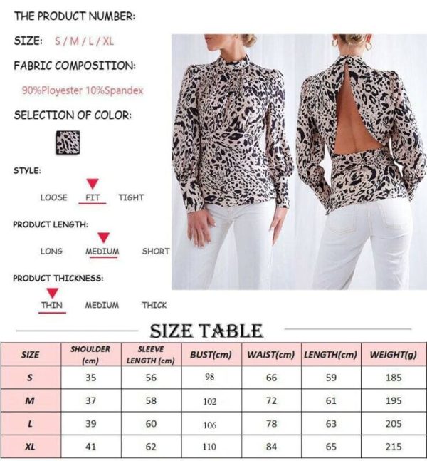 The Best New Fashion Women T Shirt Leopard Print Long Sleeve Backless Sexy OL Ladies Casual Turtleneck Tops Shirt Online - Source Silk