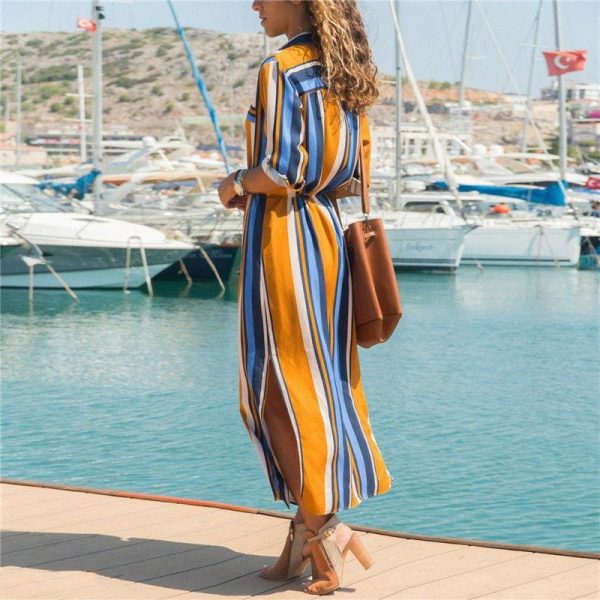 The Best New Spring Women's arrival Stripe T-Shirt High waist Casual Beach style Loose Shirt Long Dress Online - Hplify