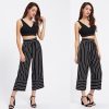 The Best New Summer Women Casual High Waist Bandage Pants Fashion Ladies Striped Wide Leg Loose Long Pants Trousers Online - Hplify