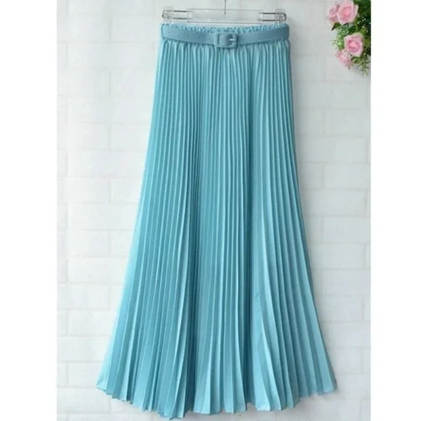The Best New Summer Women Ladies Elegant Long Skirt Retro Maxi Chiffon High Waist Solid Casual Pleated Beach Long Skirt Sundress Online - Hplify
