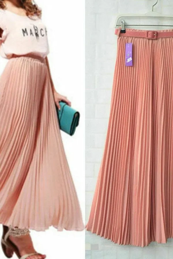 The Best New Summer Women Ladies Elegant Long Skirt Retro Maxi Chiffon High Waist Solid Casual Pleated Beach Long Skirt Sundress Online - Hplify
