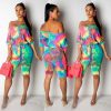 The Best New Trend Popular Women Ladies Colorful Off Shoulder Bodycon Short Trousers Jumpsuit Rompers Clubwear Playsuit Bodysuit Online - Hplify