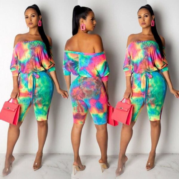 The Best New Trend Popular Women Ladies Colorful Off Shoulder Bodycon Short Trousers Jumpsuit Rompers Clubwear Playsuit Bodysuit Online - Hplify