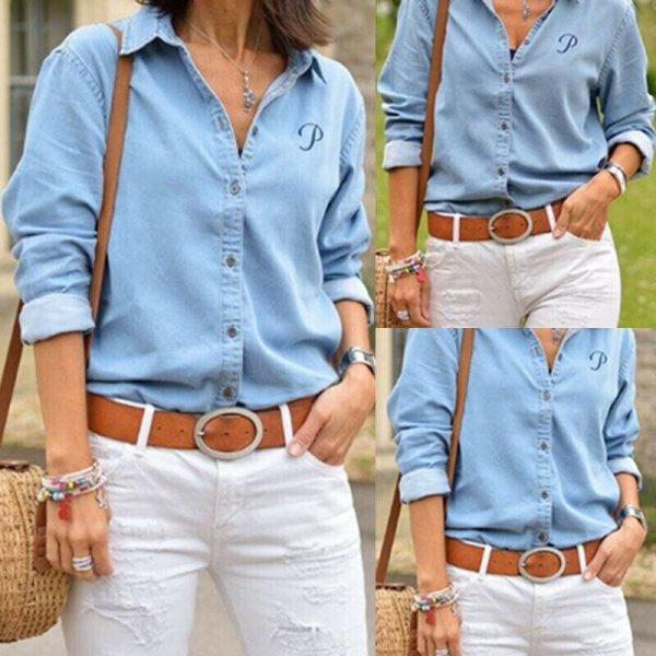 The Best New Women Autumn Denim Shirts Coat Ladies Casual Long Sleeve Casual Blouse Office Tops Loose Tee Shirts Outwear Online - Hplify
