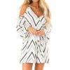 The Best New Women Autumn Dress Fashion V neck Off Shoulder Striped Long Sleeve Casual Holiday Short Mini Dress Online - Hplify