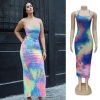 The Best New Women Backless Holiday Beach Strappy Bodycon Dress Summer Tie Dyeing Party Slim Dresses Clubwear Online - Hplify