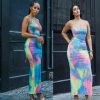 The Best New Women Backless Holiday Beach Strappy Bodycon Dress Summer Tie Dyeing Party Slim Dresses Clubwear Online - Hplify