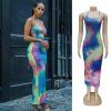 The Best New Women Backless Holiday Beach Strappy Bodycon Dress Summer Tie Dyeing Party Slim Dresses Clubwear Online - Hplify