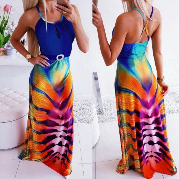 The Best New Women Boho Fashion Floral Backless Long Maxi Dress Ladies Casual Evening Party Beach Bodycon Sundress Online - Hplify