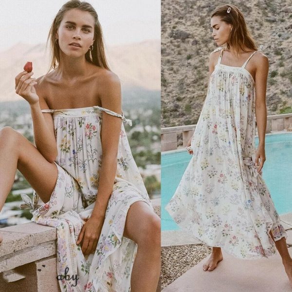 The Best New Women Boho Floral Long Maxi Dress Summer Beach Ladies Sleeveless Party Holiday Casual Loose Sundress Online - Hplify