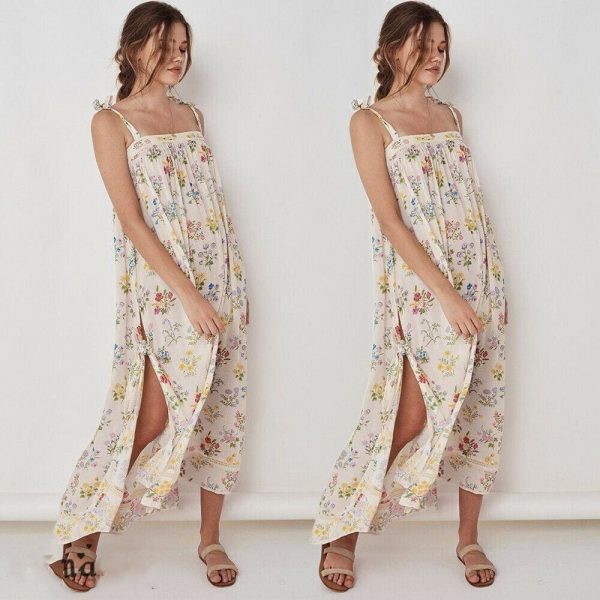 The Best New Women Boho Floral Long Maxi Dress Summer Beach Ladies Sleeveless Party Holiday Casual Loose Sundress Online - Hplify