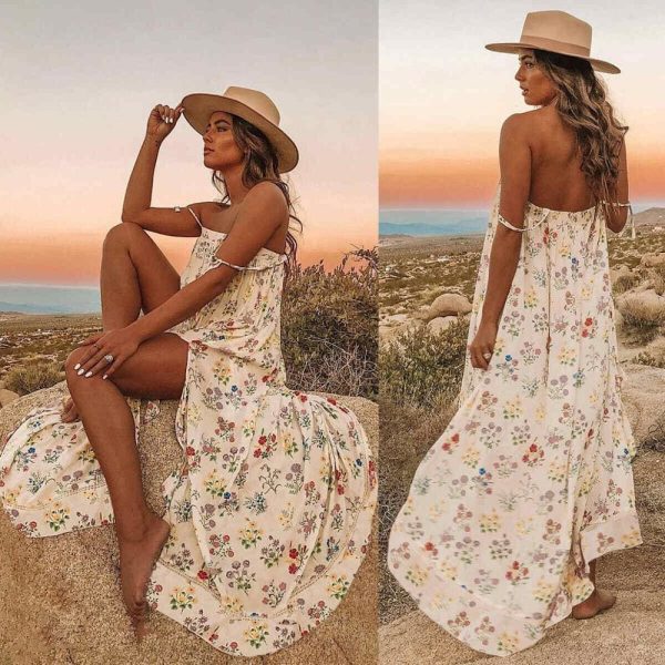 The Best New Women Boho Floral Long Maxi Dress Summer Beach Ladies Sleeveless Party Holiday Casual Loose Sundress Online - Hplify