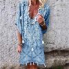 The Best New Women Boho Short Sleeve Dress Summer Printed Beach Ladies Casual Loose Mini Shirt Beach Dress Sundress Online - Hplify