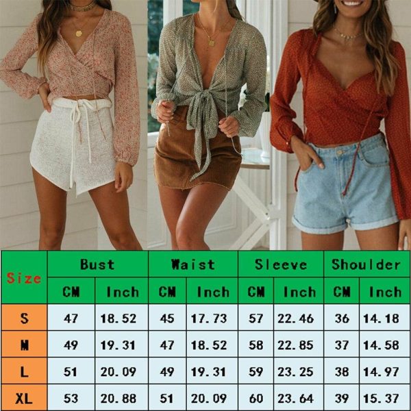 The Best New Women Boho V-Neck Summer Lace Up Long Sleeve T Shirt Tops Ladies Holiday Beach Casual Loose Tops Streetwear Online - Hplify