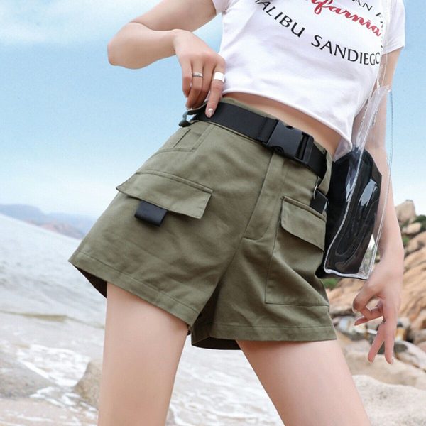 The Best New Women Cargo High Waist Shorts Cotton Overalls Fashion Ladies Casual Multi-pockets Breathable Loose Trouser Plus Size Online - Hplify