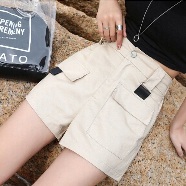 The Best New Women Cargo High Waist Shorts Cotton Overalls Fashion Ladies Casual Multi-pockets Breathable Loose Trouser Plus Size Online - Hplify