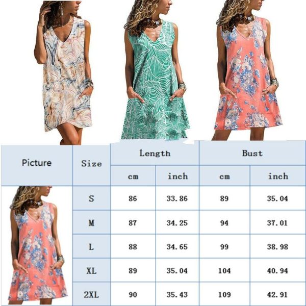 The Best New Women Casual Loose Tunic Floral Dress Ladies Casual Beach Swing Strappy Cami Pocket Summer Party Dress Sundress Online - Hplify