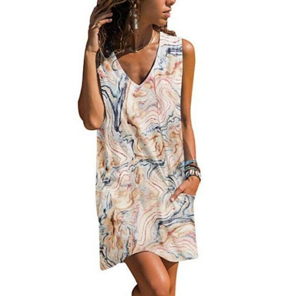 The Best New Women Casual Loose Tunic Floral Dress Ladies Casual Beach Swing Strappy Cami Pocket Summer Party Dress Sundress Online - Hplify