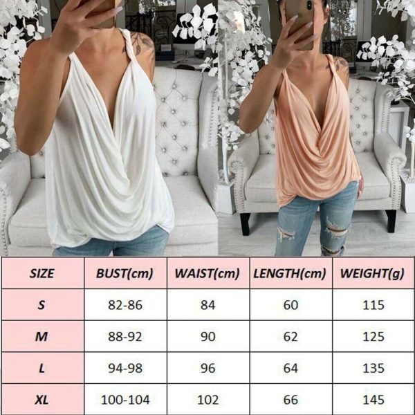 The Best New Women Casual Strap Sheer Sleeveless Solid Tank Top Summer Ladies V-neck Loose Camisole Crop Tank Tops Vest Shirt Online - Hplify