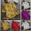 The Best New Women Casual Summer Floral Vintage Round Neck Shirt Fashion Short Sleeve Coin Dots Loose Cotton T-Shirt Online - Hplify