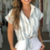 The Best New Women Fashion Short Sleeve V-neck Loose Tunic Tops Shirt OL Ladies Summer Casual Striped Button Blouse Online - Hplify