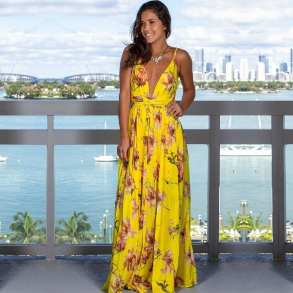 The Best New Women Floral Maxi Dress Fashion Ladies Sleeveless V Neck Prom Evening Party Summer Beach Casual Long Sundress Online - Hplify