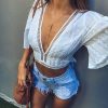 The Best New Women Ladies Loose V-Neck Pullover Crop Tops Summer Sexy Frill Bralet Boobtube Top Party Blouse Casual Online - Hplify