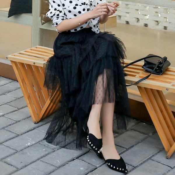 The Best New Women Ladies Retro Stretch High Waist Lace Flared Pleated Swing Tulle Mesh Tutu Skirt Summer Casual Loose Beach Sundress Online - Hplify