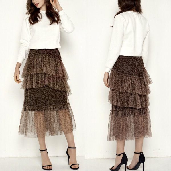 The Best New Women Ladies Retro Stretch High Waist Lace Flared Pleated Swing Tulle Mesh Tutu Skirt Summer Casual Loose Beach Sundress Online - Hplify