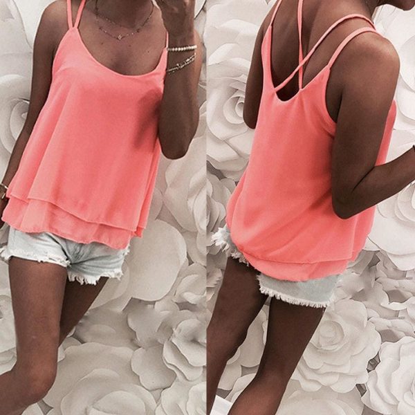 The Best New Women Ladies Summer Chiffon Sleeveless Vest Tops Blouse Tee Ladies Holiday Beach Loose Solid Casual Top Shirt Online - Hplify