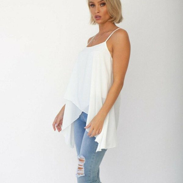 The Best New Women Ladies Vest Tank Top Chiffon Long Loose Solid Beach Casual Swing Cami Tops Blouse Summer Clothes Online - Hplify
