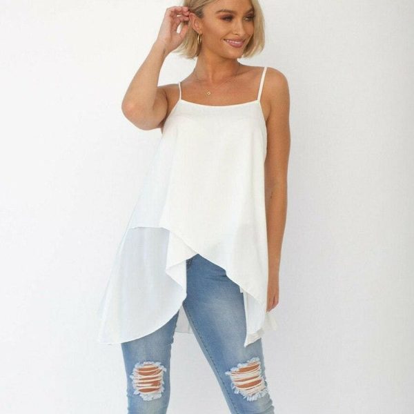 The Best New Women Ladies Vest Tank Top Chiffon Long Loose Solid Beach Casual Swing Cami Tops Blouse Summer Clothes Online - Hplify