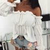 The Best New Women Loose Off Shoulder Long Sleeve Casual Shirt Tops Fashion Ladies Summer T-shirt Clothing Beach Holiday Streetwear Online - Hplify